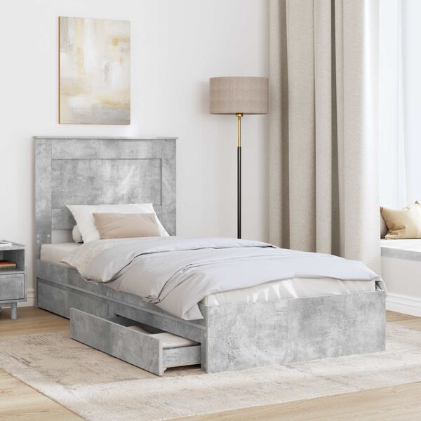 vidaXL Lit de Rangement Gris b&eacute;ton 90 x 200 cm Bois d'ing&eacute;nierie