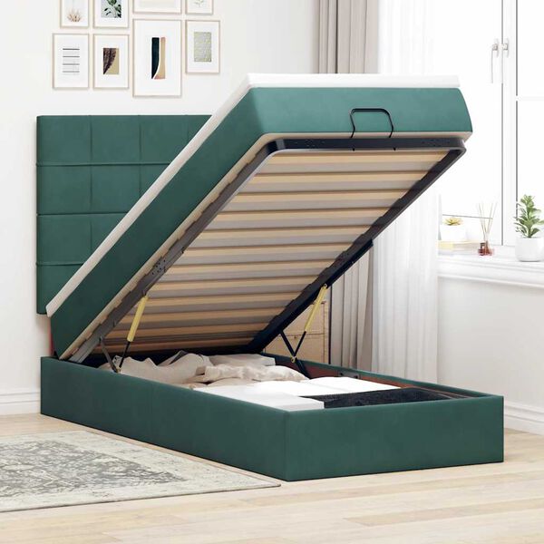 vidaXL Cadre de lit ottoman avec matelas vert fonc&eacute; 90x190 cm velours