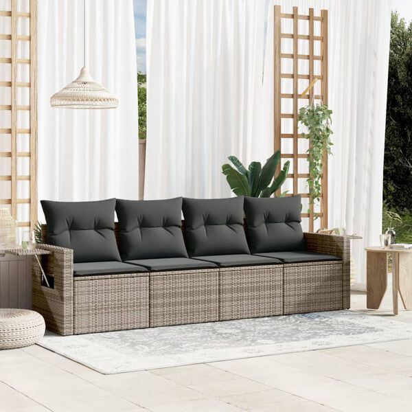 vidaXL Salon de jardin 4 pcs avec coussins gris r&eacute;sine tress&eacute;e