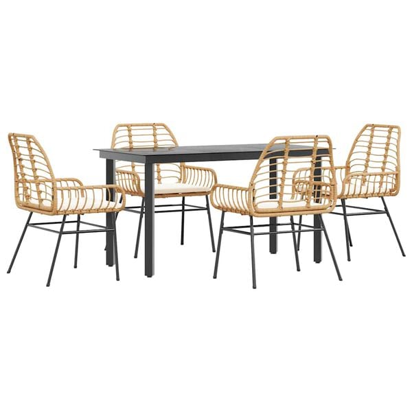 vidaXL Ensemble &agrave; manger jardin coussins 5pcs marron poly rotin verre
