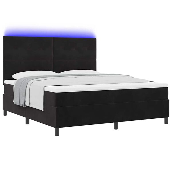 vidaXL Lit &agrave; ressort LED avec matelas Noir 180 x 200 cm tissu