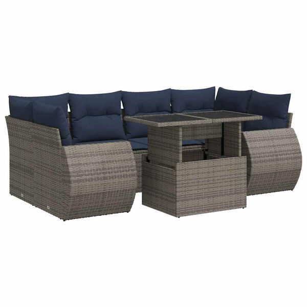 vidaXL Salon de jardin avec coussins 7 pcs gris r&eacute;sine tress&eacute;e acacia