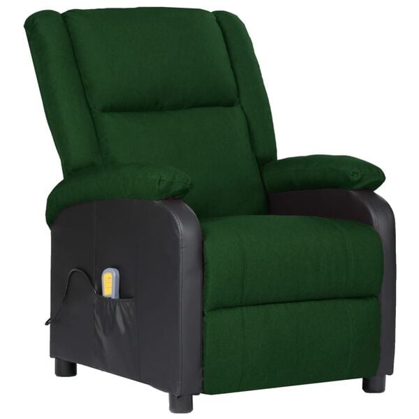 vidaXL Fauteuil de massage &eacute;lectrique vert fonc&eacute; similicuir et tissu