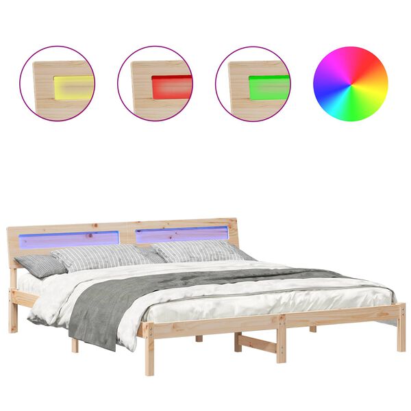 vidaXL Cadre de lit avec t&ecirc;te de lit Marron 200 x 200 cm Pin massif