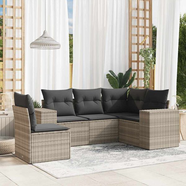 vidaXL Salon de jardin 5 pcs avec coussins gris clair r&eacute;sine tress&eacute;e