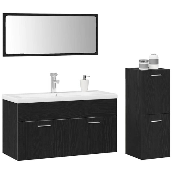 vidaXL Ensemble de mobilier de salle de bain 4 pcs Ch&ecirc;ne noir