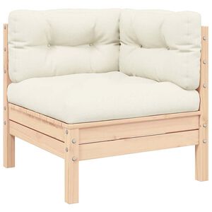 vidaXL Canap&eacute; d'angle de jardin avec coussins cr&egrave;me Bois de pin massif