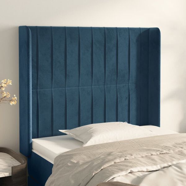 vidaXL Tête de lit avec oreilles Bleu foncé 83x16x118/128 cm Velours