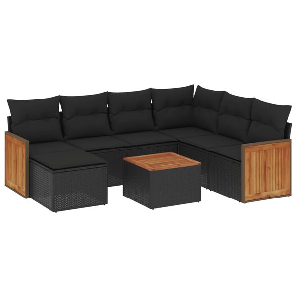 vidaXL Salon de jardin 8 pcs avec coussins noir r&eacute;sine tress&eacute;e