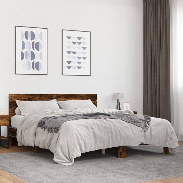 vidaXL Cadre de lit sans matelas ch&ecirc;ne fum&eacute; 160x200 cm