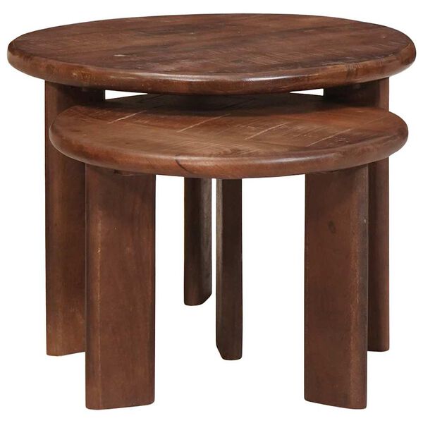 vidaXL Tables basses gigognes 2 pcs Marron fonc&eacute; Bois de mangue massif