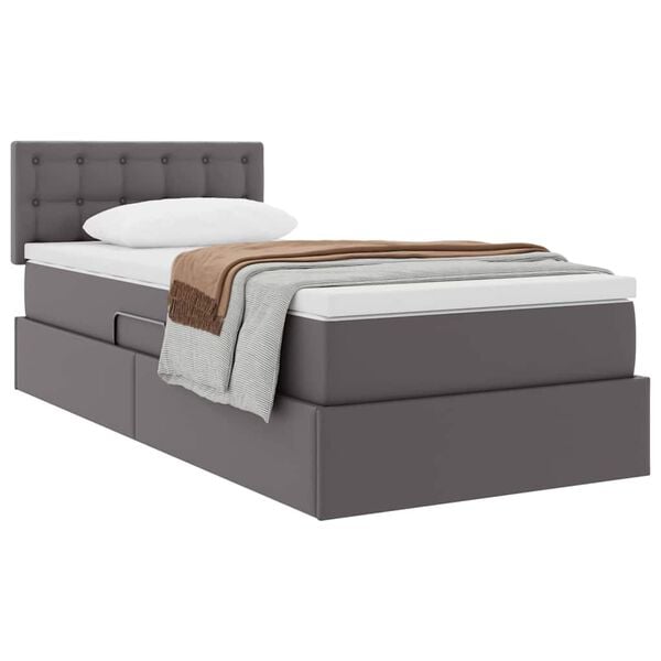 vidaXL Lit avec rangement et matelas Gris 90 x 200 cm Simili cuir