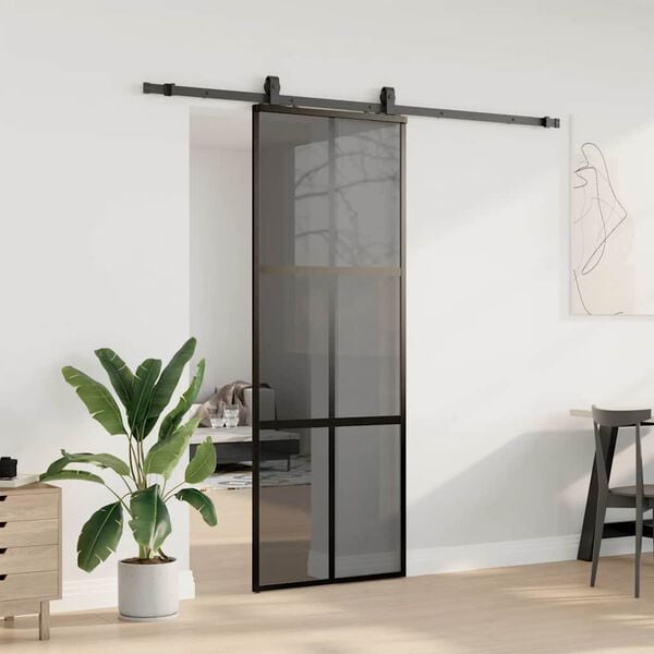 vidaXL Porte coulissante kit quincaillerie noir 76x205 cm verre tremp&eacute;