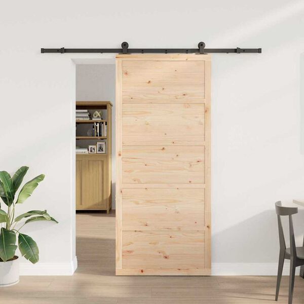 vidaXL Porte coulissante Naturel 90 x 208 cm Bois de pin massif