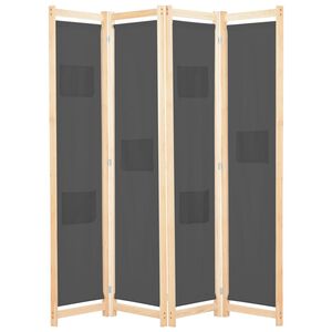 vidaXL Cloison de s&eacute;paration 4 panneaux Gris 160x170x4 cm Tissu