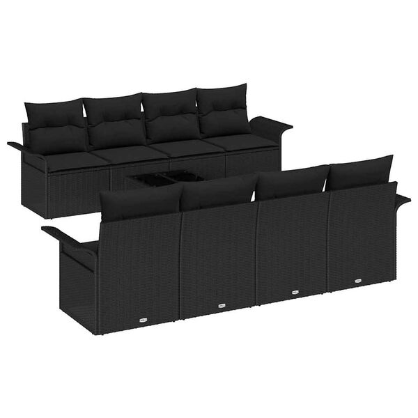 vidaXL Ensemble de canap&eacute; de jardin avec coussin 9 pcs Noir polyrotin
