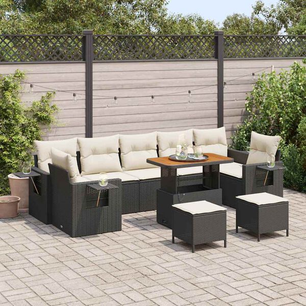 vidaXL Ensemble de canap&eacute; de jardin 10 pcs Noir polyrotin