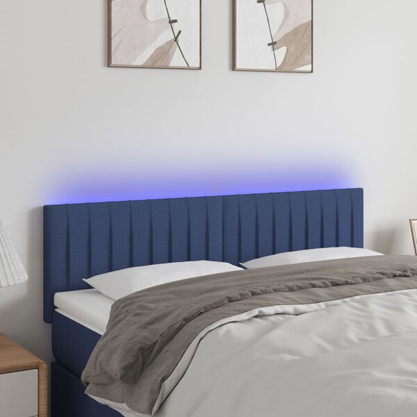 vidaXL T&ecirc;te de lit &agrave; LED Bleu 144x5x78/88 cm Tissu
