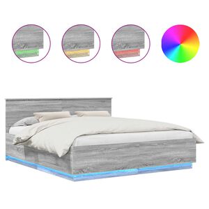 vidaXL Cadre de lit Gris Sonoma 200 x 200 cm Bois d'ing&eacute;nierie