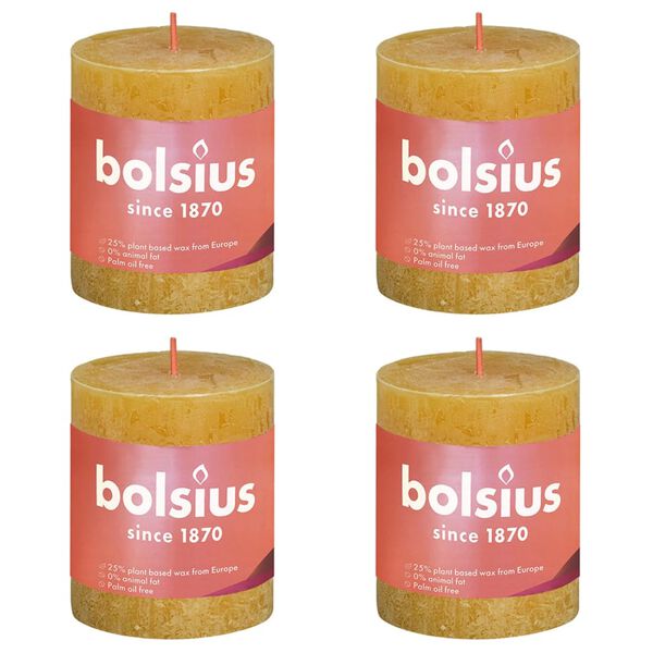 Bolsius Bougies pilier rustiques 4 pcs 80x68 mm Jaune nid d'abeilles