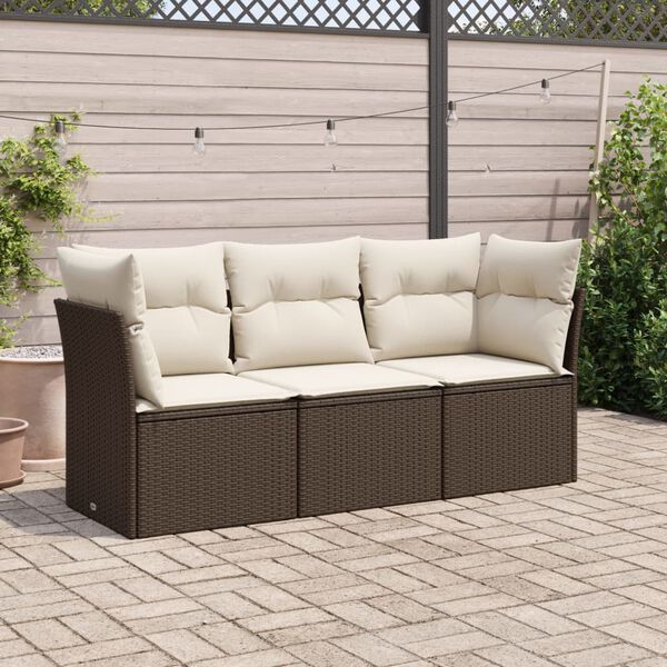 vidaXL Salon de jardin avec coussins 3 pcs marron r&eacute;sine tress&eacute;e