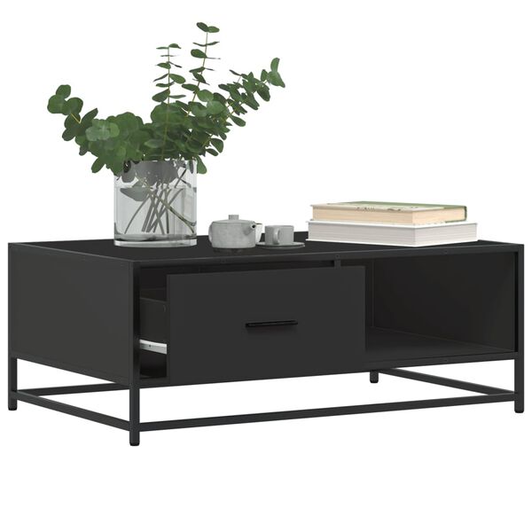 vidaXL Table basse noir 90x57x35 cm bois d'ing&eacute;nierie et m&eacute;tal