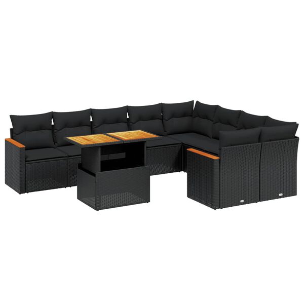 vidaXL Salon de jardin 10 pcs avec coussins noir r&eacute;sine tress&eacute;e