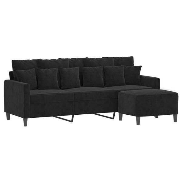 vidaXL Canap&eacute; &agrave; 3 places avec repose-pieds Noir 180 cm Velours