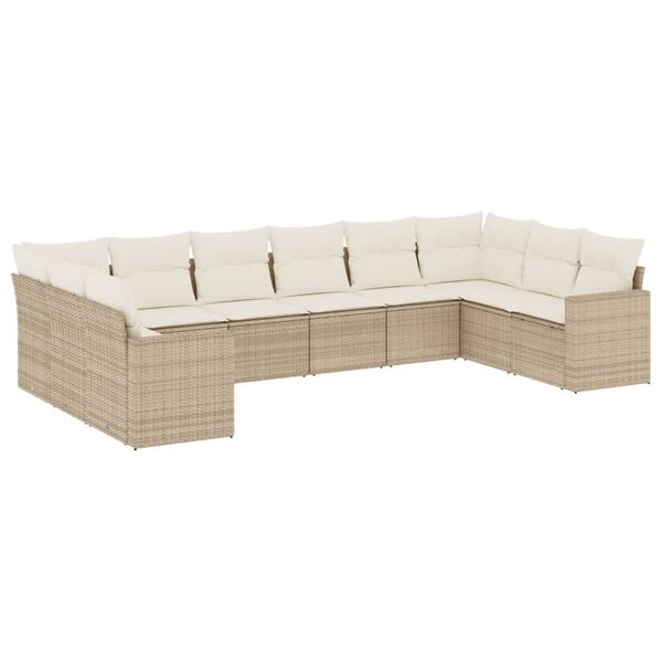 vidaXL Salon de jardin avec coussins 10 pcs beige r&eacute;sine tress&eacute;e