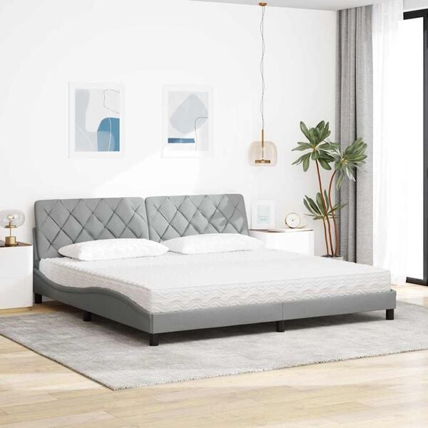vidaXL Lit avec matelas gris clair 200x200 cm tissu