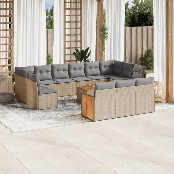 vidaXL Salon de jardin avec coussins 14 pcs beige r&eacute;sine tress&eacute;e