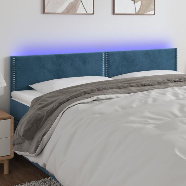 vidaXL Tête de lit à LED Bleu foncé 180x5x78/88 cm Velours