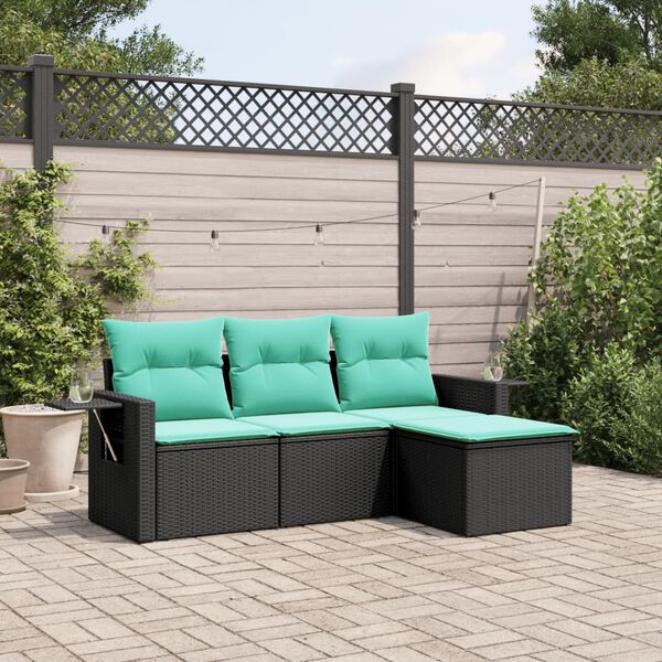 vidaXL Salon de jardin 4 pcs avec coussins noir r&eacute;sine tress&eacute;e