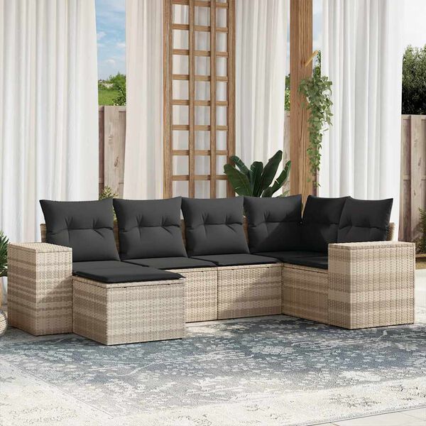 vidaXL Salon de jardin 6 pcs avec coussins gris clair r&eacute;sine tress&eacute;e