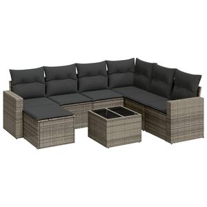 vidaXL Salon de jardin 8 pcs avec coussins gris r&eacute;sine tress&eacute;e