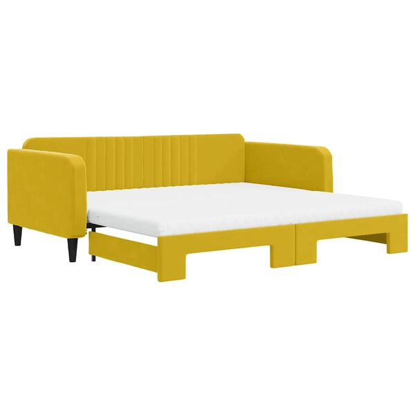 vidaXL Lit de jour avec gigogne et matelas jaune 100x200 cm velours