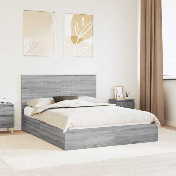 vidaXL Lit de Rangement Gris Sonoma 150 x 200 cm Bois d'ing&eacute;nierie