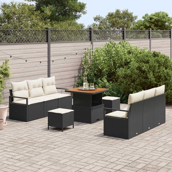 vidaXL Ensemble de canap&eacute; de jardin avec coussin 9 pcs Noir polyrotin