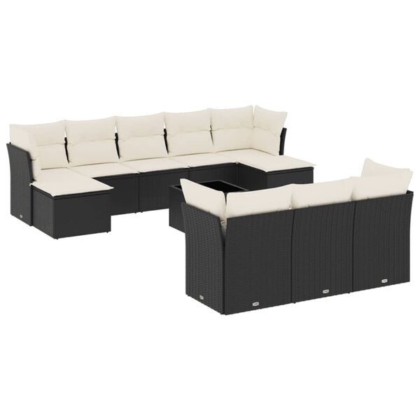 vidaXL Salon de jardin 11 pcs avec coussins noir r&eacute;sine tress&eacute;e