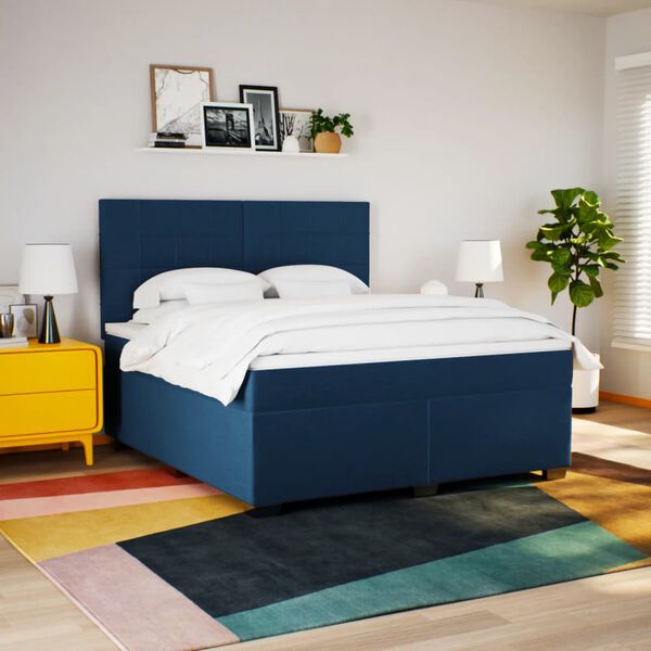 vidaXL Sommier &agrave; lattes de lit avec matelas Bleu 180x200 cm Tissu