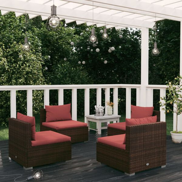 vidaXL Salon de jardin 4 pcs avec coussins R&eacute;sine tress&eacute;e Marron