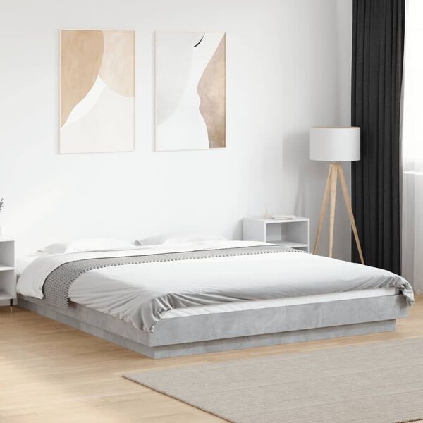 vidaXL Cadre de lit et lumi&egrave;res LED sans matelas gris b&eacute;ton 150x200 cm