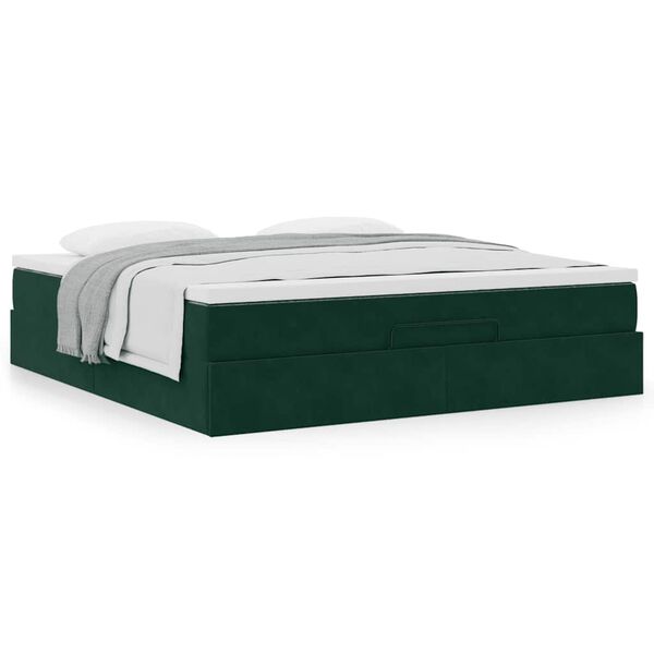VidaXL Cadre de lit ottoman avec matelas vert fonc&eacute; 180x200 cm velours
