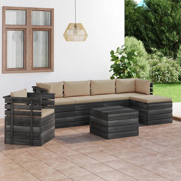 vidaXL Salon palette de jardin 7 pcs avec coussins Bois de pin massif