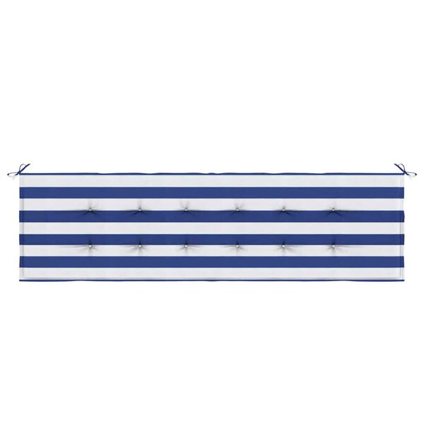 vidaXL Coussin de banc de jardin Ray&eacute; Bleu et blanc 180 x 50 x 4 cm