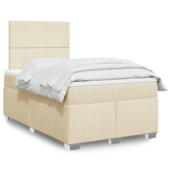 vidaXL Sommier &agrave; lattes de lit avec matelas cr&egrave;me 120x190 cm tissu