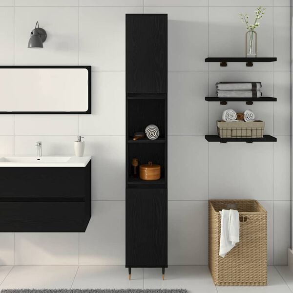 vidaXL Cabinet de salle de bain avec porte Ch&ecirc;ne noir 30 x 30 x 190 cm