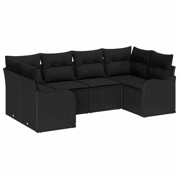 vidaXL Ensemble de canap&eacute; de jardin avec coussin 6 pcs Noir Poly rotin
