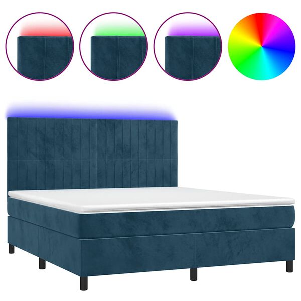 vidaXL Sommier &agrave; lattes de lit matelas et LED Bleu fonc&eacute; 180x200 cm