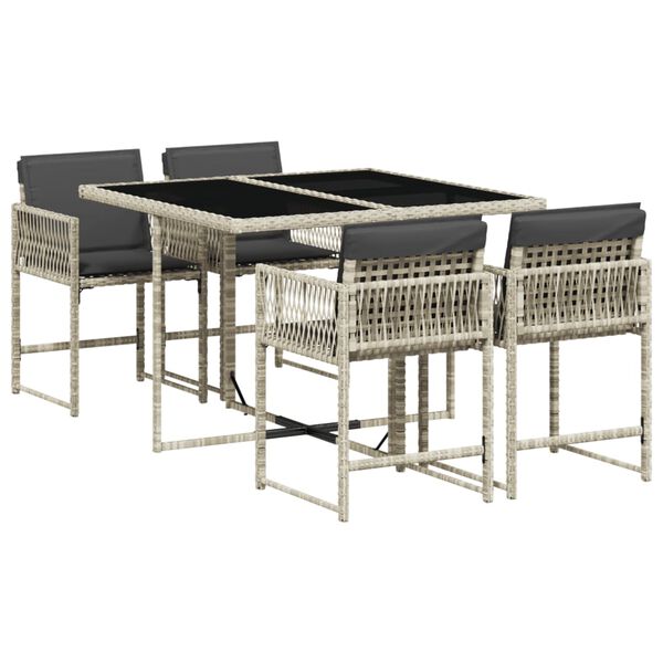 vidaXL Ensemble &agrave; manger de jardin et coussins 5 pcs gris clair rotin
